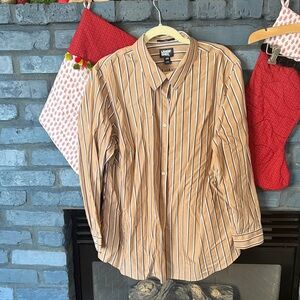 Lands' End Women's Tan Striped Button Down Shirt